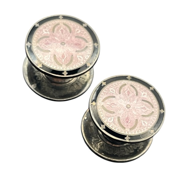 Art Deco Krementz guilloche enamel sterling silver cuff links vintage cufflinks